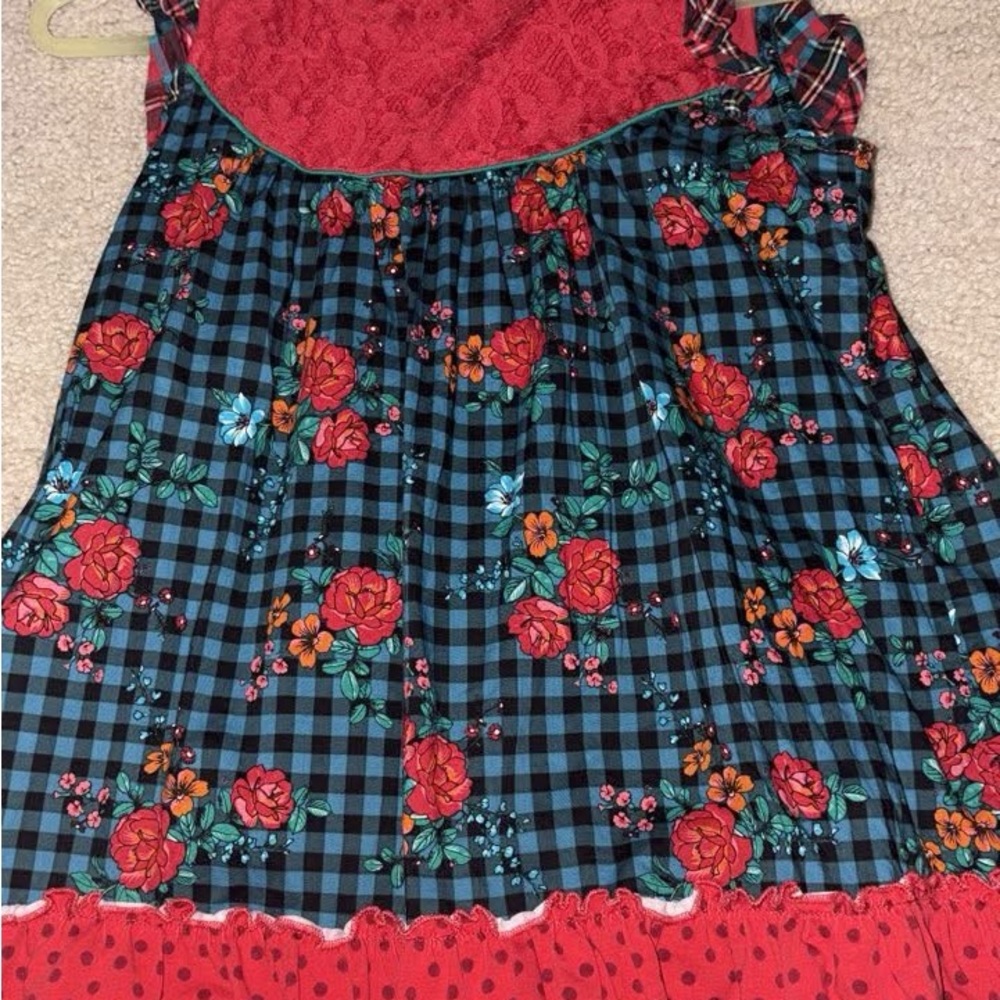 Matilda Jane Red and Green Christmas Floral Plaid shirt
